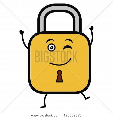 safe secure padlock kawaii character vector illustration design