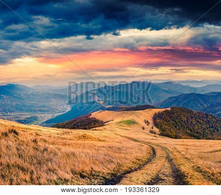 Dramatic Autumn Panorama In The Mountain Village