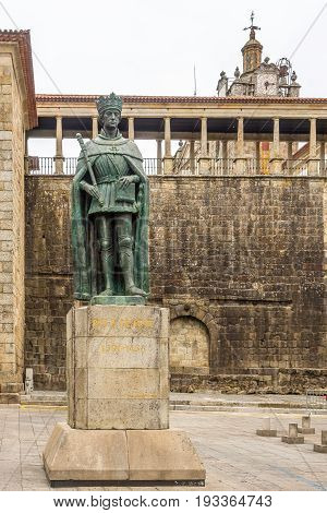 VISEU,PORTUGAL - MAY 15,2017 - Monument of King Dom Duarte in Viseu. The origins of the city of Viseu date back to the Celtic period.