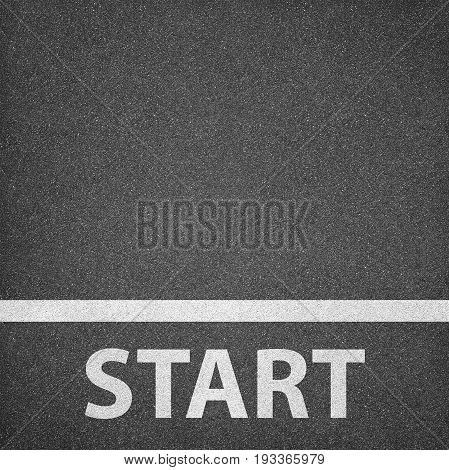 Asphalt texture background with white line and start word