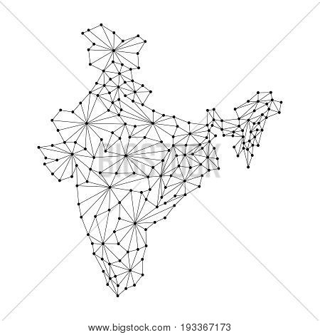 India map of polygonal mosaic lines rays and dots vector illustration.