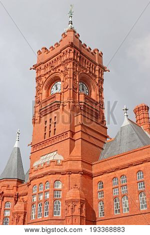 clock tower of the Pierhead building in Cardiff Bay