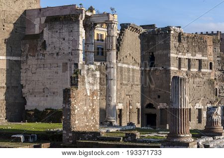 Views of the Temple of Trajan, in Rome, Italy