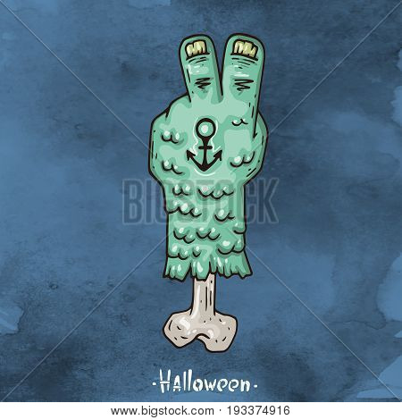 Happy Halloween Cartoon illustration. Severed hand Merman.