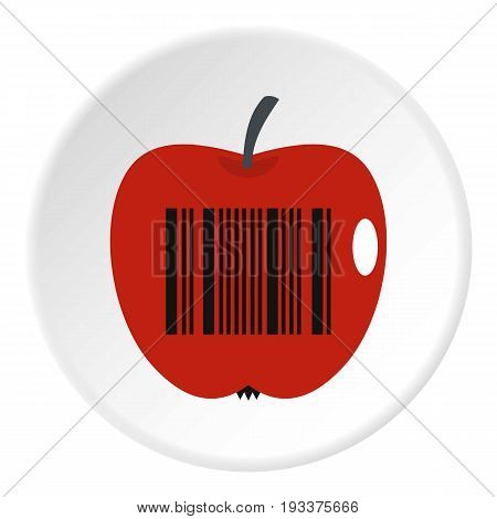 Red apple with barcode icon in flat circle isolated on white background vector illustration for web