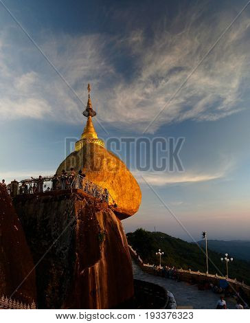 Kyaiktiyo Pagoda aka Golden rock at sunset- 31-12-2012 Kyaiktiyo Myanmar