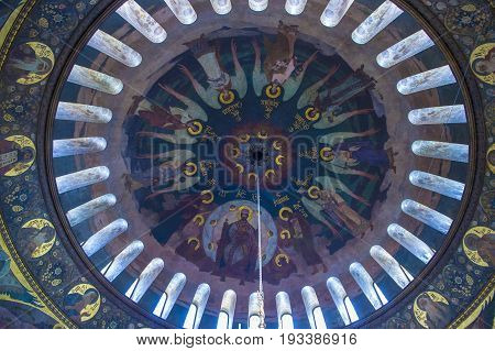 KIEV UKRAINE - JUNE 05 : The interior of the Pechersk Lavra monastery in Kiev Ukraine on June 05 2017 The Pechersk Lavra is unesco world heritage site since 1990