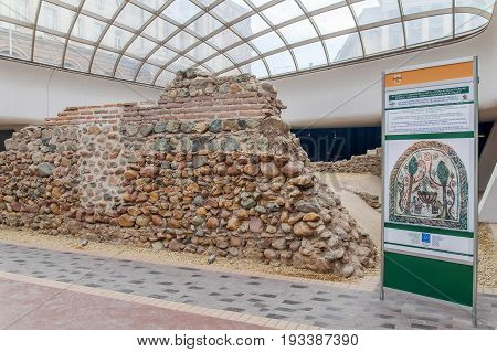 SOFIA BULGARIA - JANUARY 03: Ruins of Roman building in open underground museum between Serdika metro stations on January 03 2017 in Sofia Bulgaria