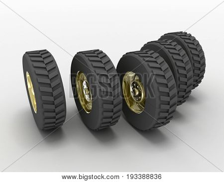 3D Rendering Truck Tires Concept. 3D Rendedred Illustration
