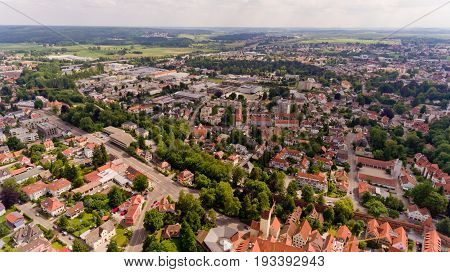 Aerial view of Memmingen city in Bavaria. Germany.