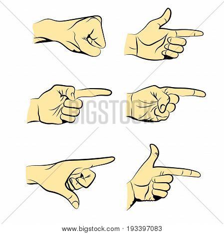 Set of Flat Line Illustrated Hands Isolated on White Background. Vector Illustration.