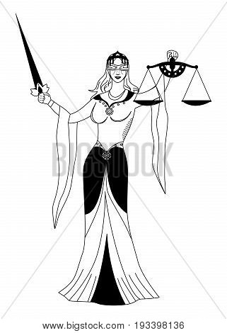 the illustration with portrait of woman - the justice.