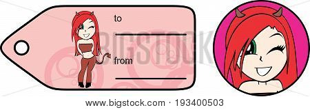 flirty evil girl cartoon expression giftcard in vector format