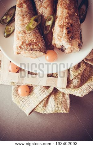 fried shad with chilli australian fish on plate