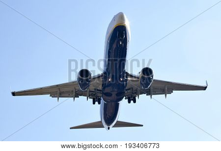 Passengers' commercial Planes preparing itself to land in airport of Barcelona Spain