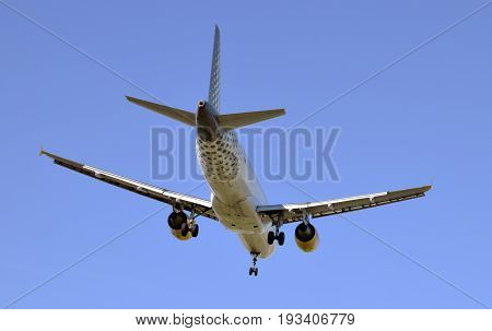 Passengers' commercial Planes preparing itself to land in airport of Barcelona Spain