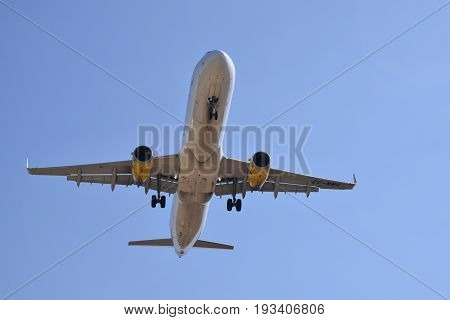Passengers' commercial Planes preparing itself to land in airport of Barcelona Spain