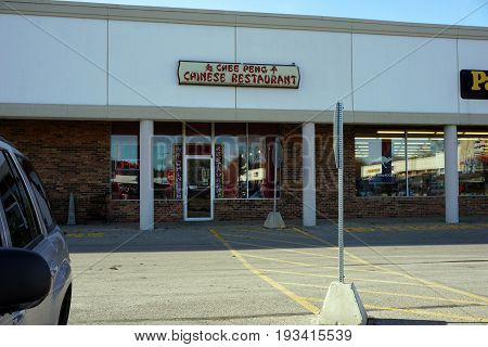 BAY VIEW, MICHIGAN / UNITED STATES - NOVEMBER 26, 2016: One may eat Chinese food at the Chee Peng Chinese Restaurant, in a Bay View strip mall.