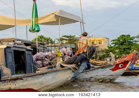 Flooting Market on the Mekong River near the city of Can Tho in the Mekong Delta in Vietnam