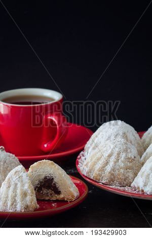 Egyptian Eid Cookies (Kahk) on on Dark Background Vertical with Copy Space Top