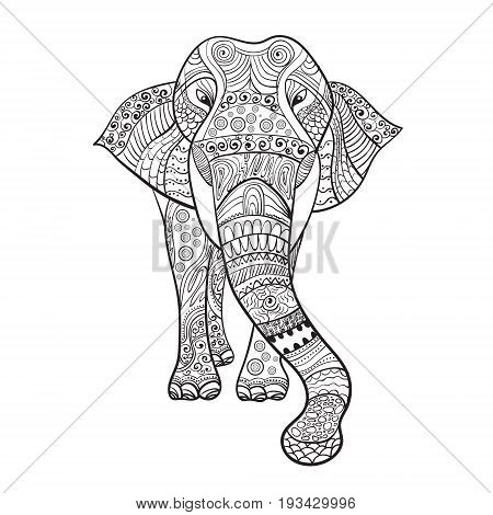 Elaphant Zentangle Animal For Coloring Book Vector Illustration