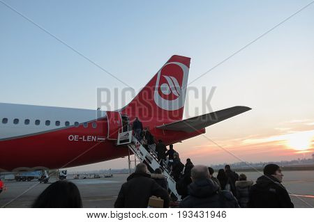 Air Berlin Airbus A320 Boarding In Milan Linate