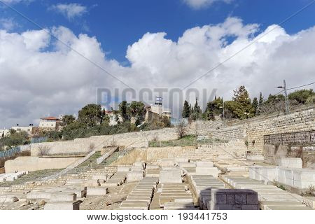 Jerusalem Israel. - February 15.2017 View of the old Jewish cemeter