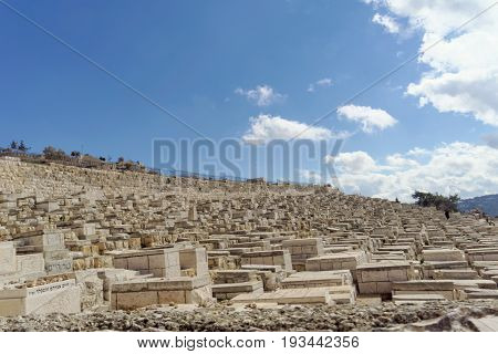 Jerusalem, Israel. - February 15.2017. View Of The Old Jewish Cemetery.