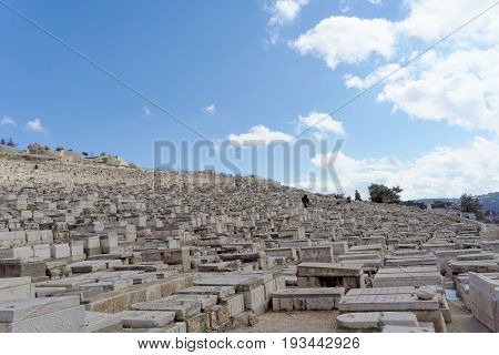 Jerusalem Israel. - February 15.2017 View of the old Jewish cemeter