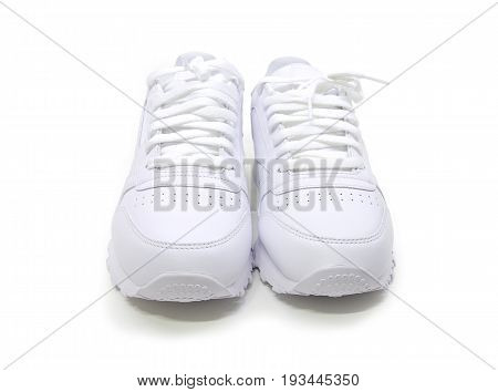 White leather shoes,sneakers on the white background