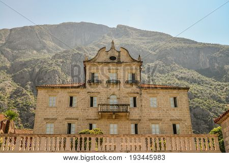 DOBROTA MONTENEGRO - JUNE 21 2017: Palace family Tripkovich in Dobrota Montenegro