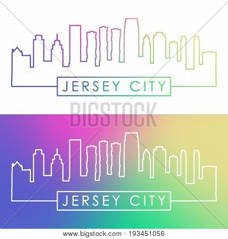 Jersey City skyline. Colorful linear style. Editable vector file.