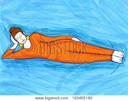 Vector design of Vintage statue of Indian Lord Buddha sculpture one of avatar from the Dashavatara of Vishnu engraved on stone