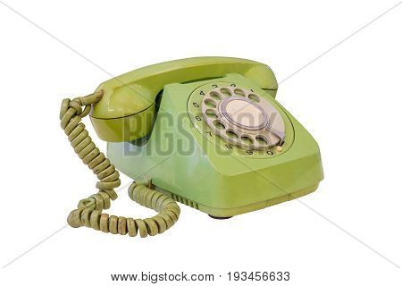 Green retro telephone isolated on white background work with clippimg path.