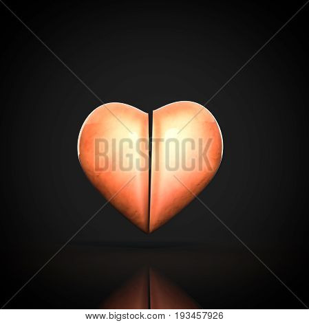 3D Heart On Black Background, Split From The Center