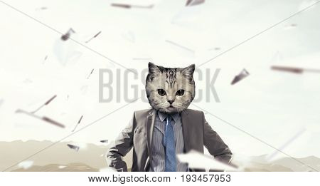 Cat in business suit. Mixed media