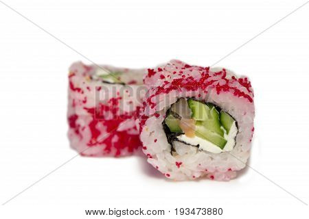 Sushi roll with caviar,cucumber and philadelphia cheese