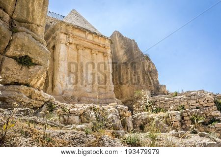 The Tomb of Zechariah in Kidron Valley or King's Valley near the walls of the Old City of Jerusalem Israel