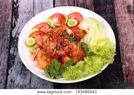 Spicy Crispy Deep-fried Chicken Salad.