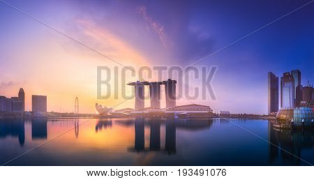 Vibrant panorama background of Singapore skyline at the business bay