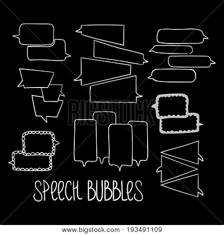 Set of hand-drawn dialog speech bubbles, black and white vector abstract illustration of speech bubbles, EPS 8