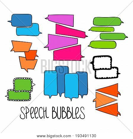 Set of hand-drawn dialog speech bubbles, color vector abstract illustration of speech bubbles, EPS 8