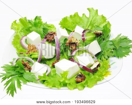 greek salad with cheese olive and walnut