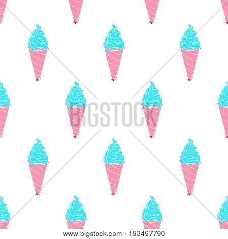 Seamless melting ice cream cone pattern, hand-drawn colorful summer food background, mint ice-cream vector, for cards, invitations, food design, EPS 8