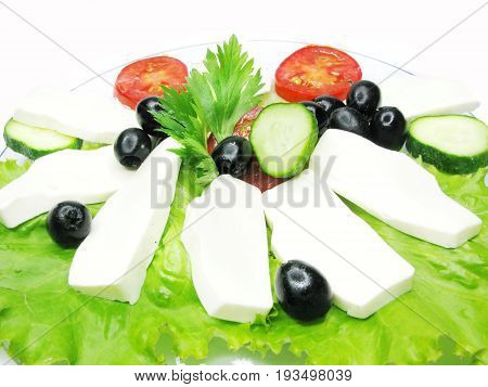 mediterranean breakfast made of tomato cheese and olive