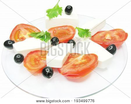 mediterranean breakfast made of tomato cheese and olive
