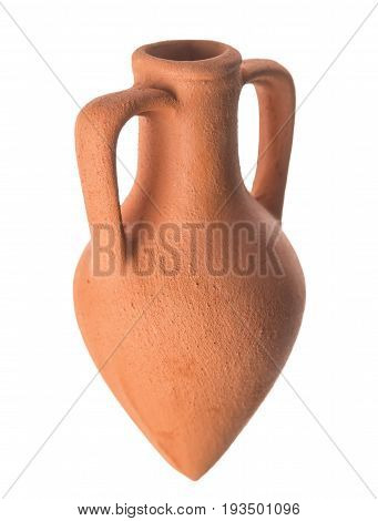 Old Ceramic Amphora Is Isolated On White Background, Close Up