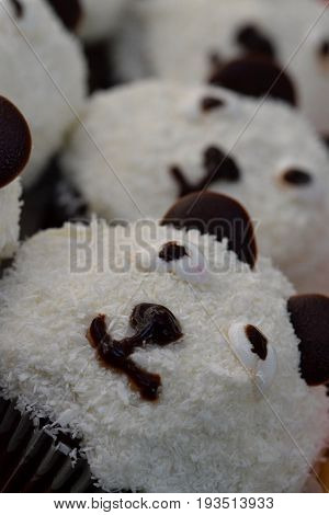 Close view on the white bear muffin made from choconut and cocolate