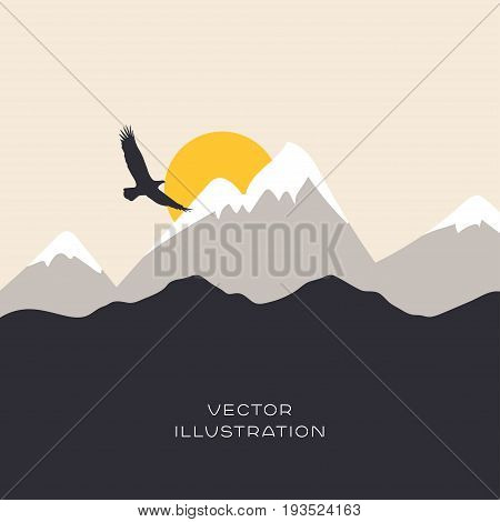 Landscape flat illustration with mountain and eagle