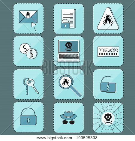 Hacker attack. Computer virus. Set of icons